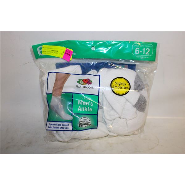 ANKLE SOCKS WHITE 6-12 SIZE 6-PACK FRUIT OF