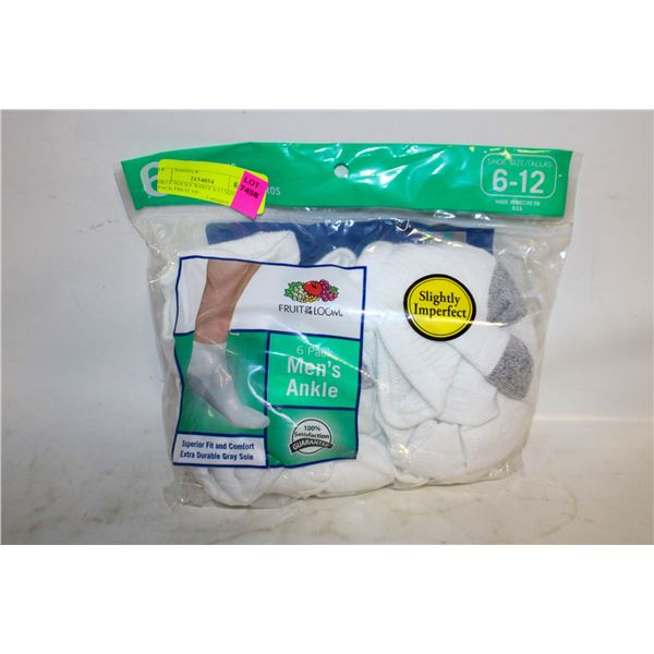 ANKLE SOCKS WHITE 6-12 SIZE 6-PACK FRUIT OF