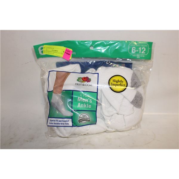 ANKLE SOCKS WHITE 6-12 SIZE 6-PACK FRUIT OF