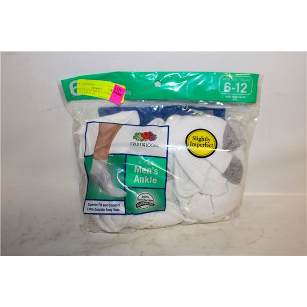 ANKLE SOCKS WHITE 6-12 SIZE 6-PACK FRUIT OF