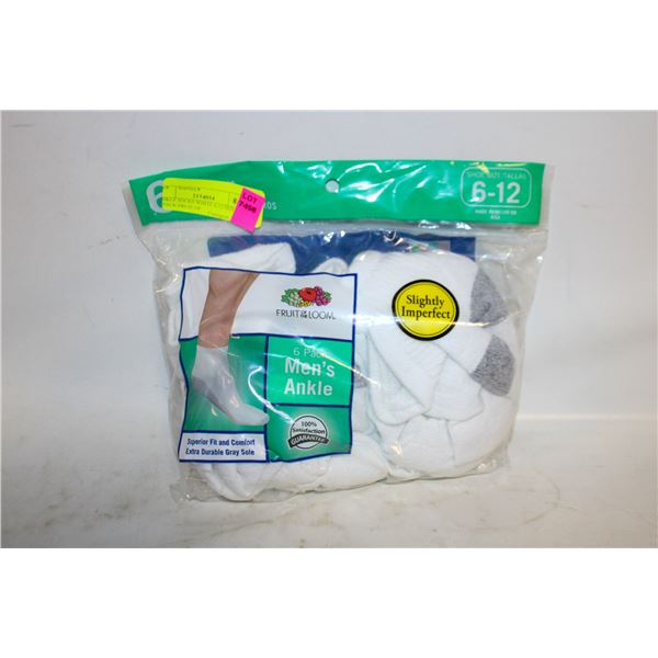 ANKLE SOCKS WHITE 6-12 SIZE 6-PACK FRUIT OF