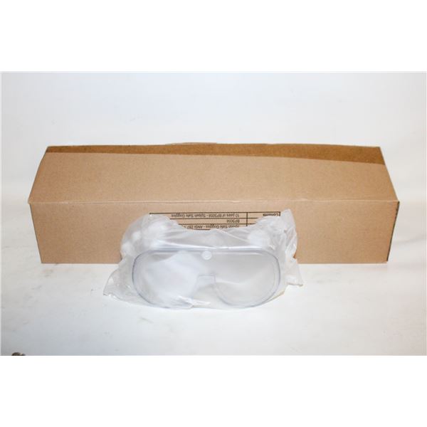 CASE OF 10 NEW CLEAR SAFETY GOOGLES