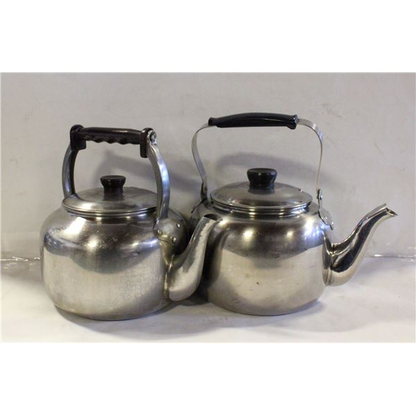 VINTAGE 2 LARGE STAINLESS/ALUMINUM TEAPOT KETTLES