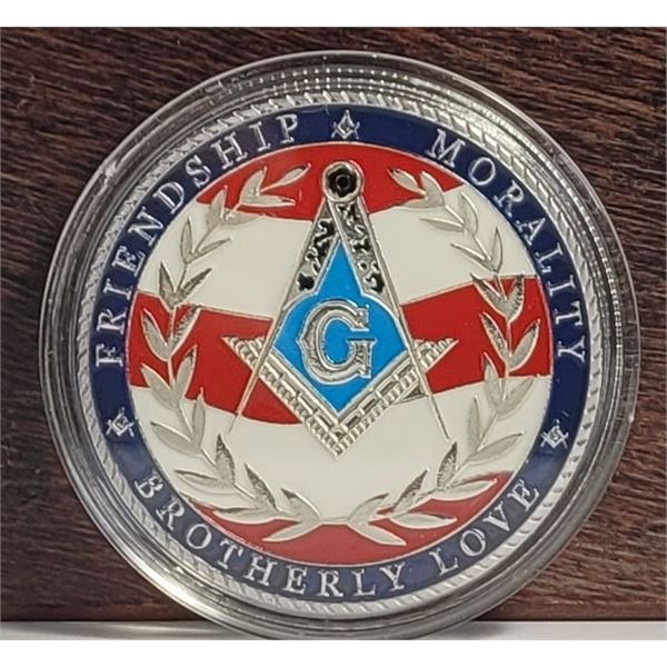 3)  ENCAPSULATED, RED WHITE & BLUE ENAMEL