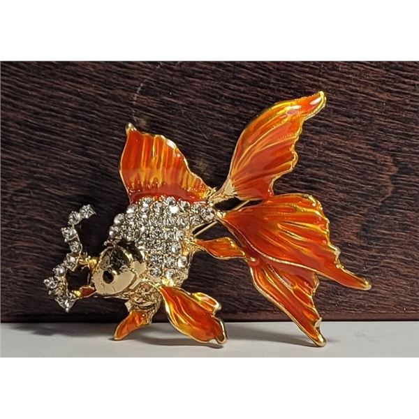 12)  GOLD TONE WITH ORANGE-YELLOW ENAMEL