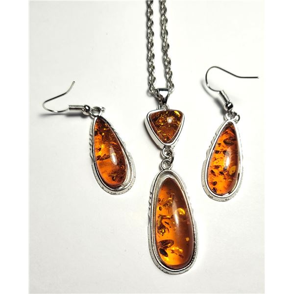 26)  SILVER TONE WITH FAUX AMBER DROP