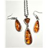 Image 1 : 26)  SILVER TONE WITH FAUX AMBER DROP