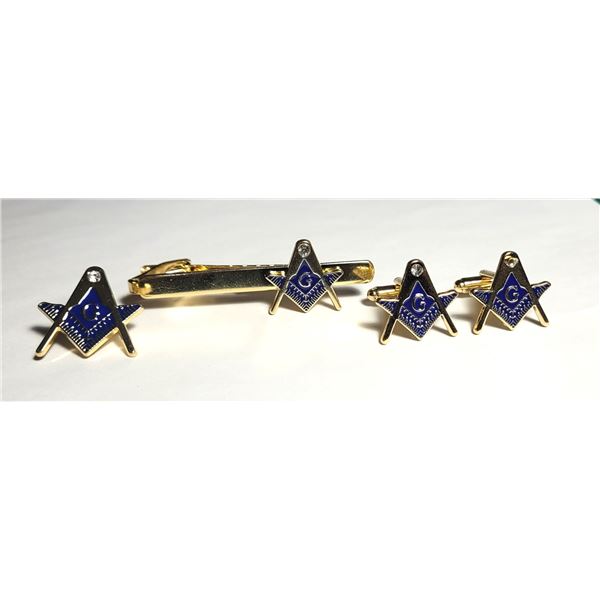 1) GOLD TONE WITH NAVY BLUE ENAMEL SET OF