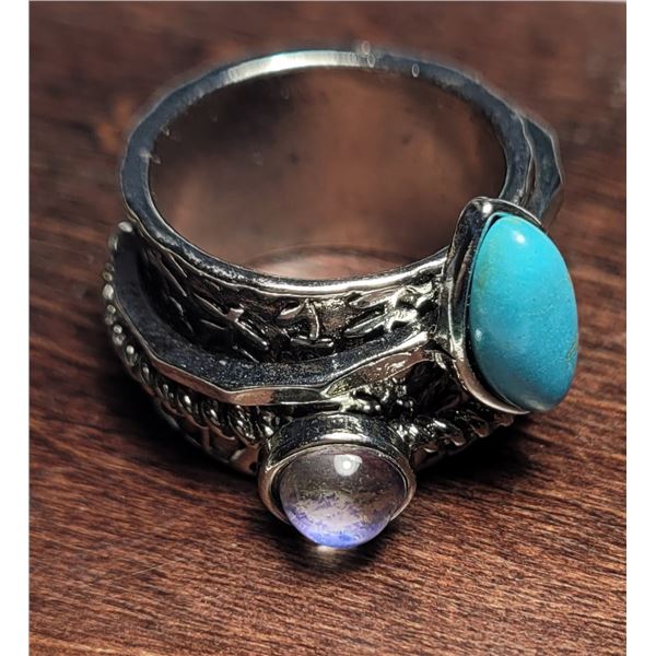 23)  SILVER TONE WITH TURQUOISE AND ROCK