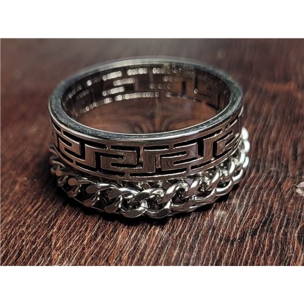 24)  STAINLESS STEEL WITH GREEK KEY & CHAIN