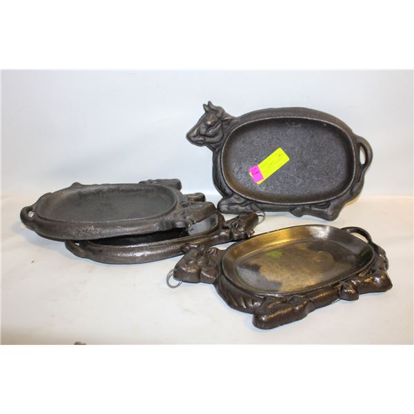 4 CAST IRON STEAK PLATTERS TOGETHER-ESTATE