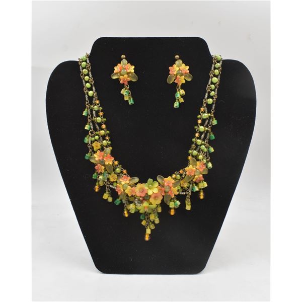 COLLEEN TOLAND PEACH & GREEN NECKLACE & EARRINGS