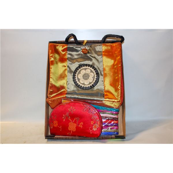 ASIAN SATIN TOTE BAG & MAKE UP BAGS ASSORTED