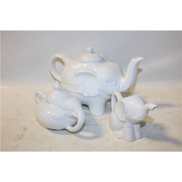 WHITE STONEWARE ELEPHANT DISHES ASSORTED