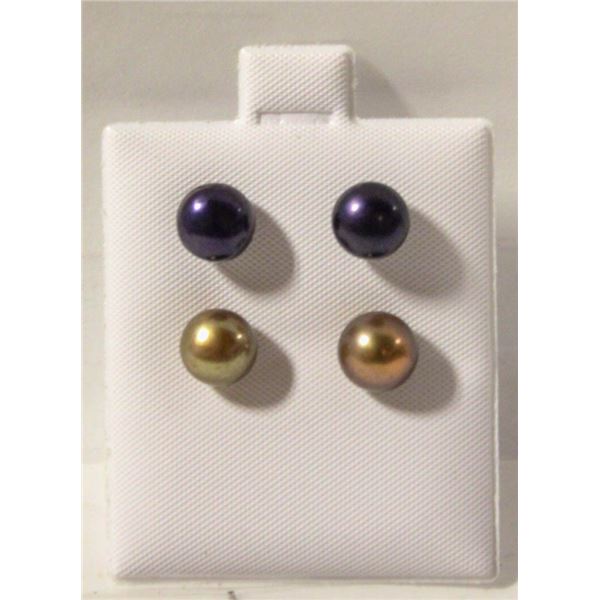 NATURAL AKOYA PEARL STUD EARRINGS 2 SET