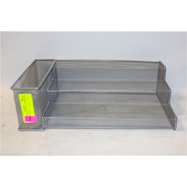 MESH METAL KITCHEN 3 STEP RACK W/SIDE STORAGE