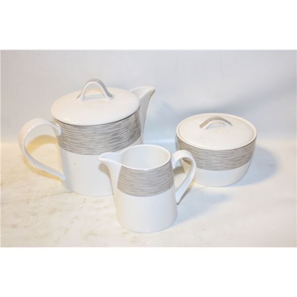 PORCELAIN "SPUN CHARCOAL" TEAPOT W/CREAM/SUGAR