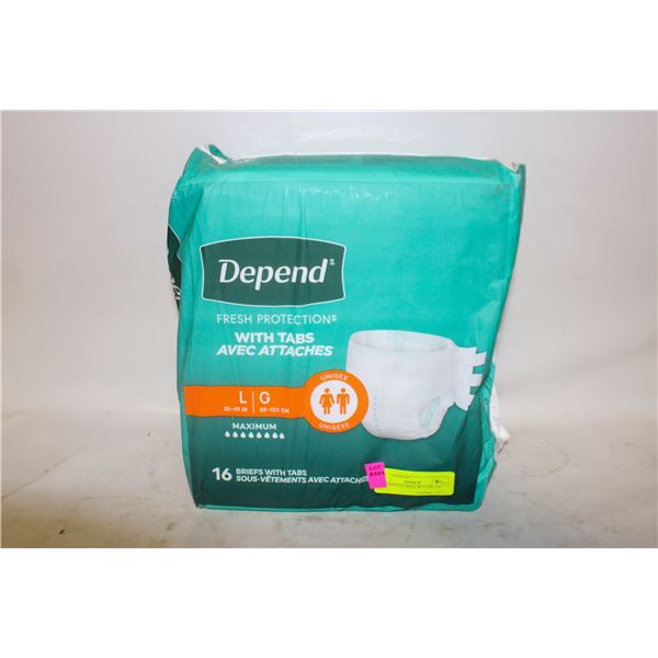 NEW DEPEND BRIEF W/TABS (16) SIZE L