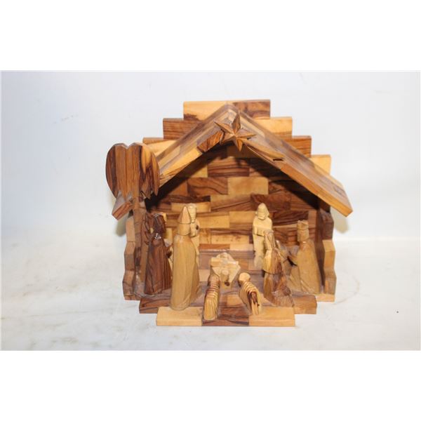VINTAGE CARVED OLIVE WOOD NATIVITY
