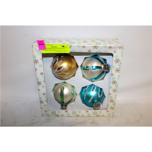 VINTAGE MERCURY GLASS BALL ORNAMENTS IN BOX