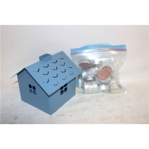 FOLK ART METAL CANDLE BURNER AND TEALIGHTS