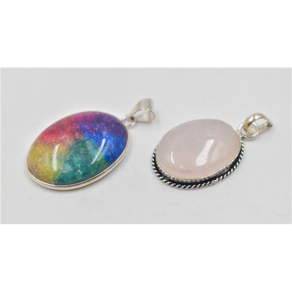 #226-NATURAL RAINBOW SOLAR QZ & ROSE QZ PENDANT