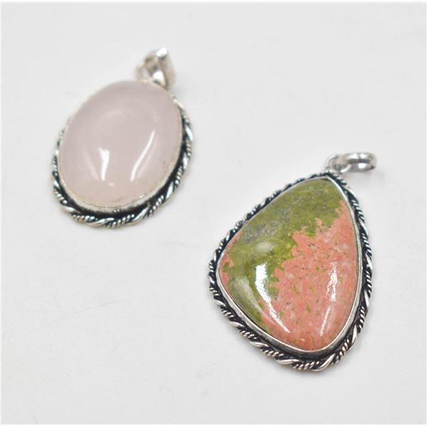 #237 NATURAL UNAKITE & ROSE QUARTZ PENDANT