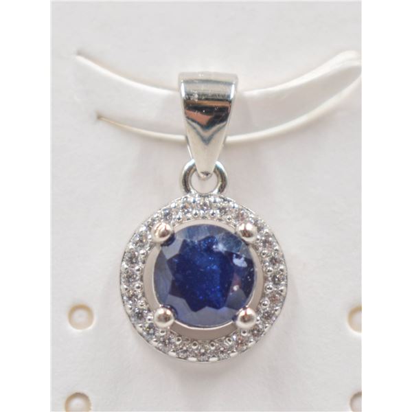 #198-NATURAL BLUE SAPPHIRE  & CZ PENDANT