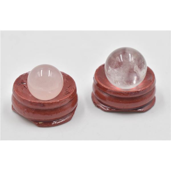 #61-NATURAL ROSE & CLEAR  QUARTZ SPHERE BALL +STAN