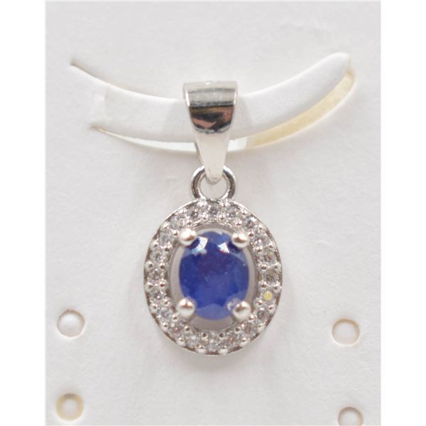 #200-NATURAL BLUE SAPPHIRE  & CZ PENDANT