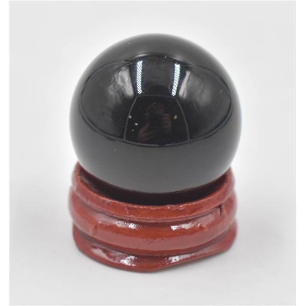 #53- NATURAL BLACK OBSIDIAN SPHERE BALL +STAND