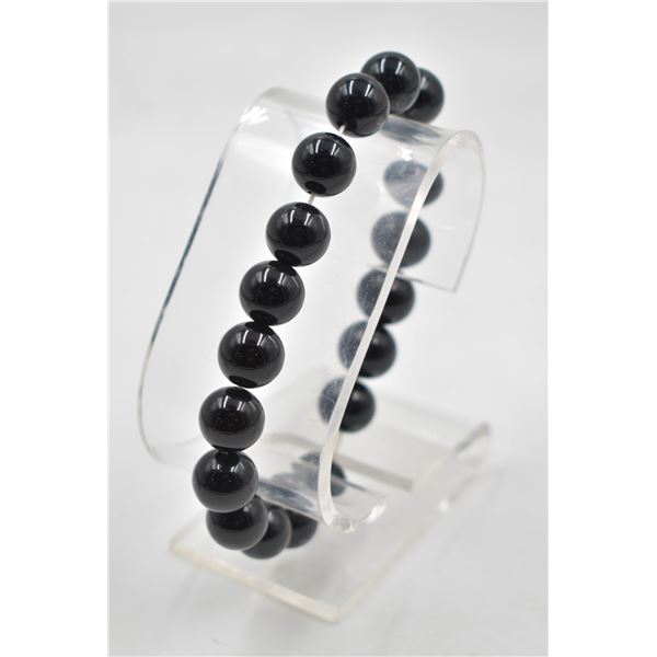 #93- NATURAL BLACK OBSIDIAN BEAD BRACELET 10MM/75"