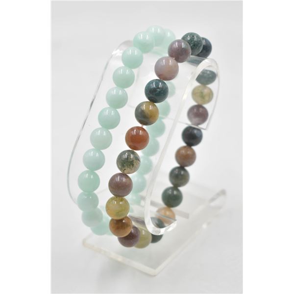 #106-NATURAL INDIAN AGATE & AMAZORITRE  8MM/7.5 "