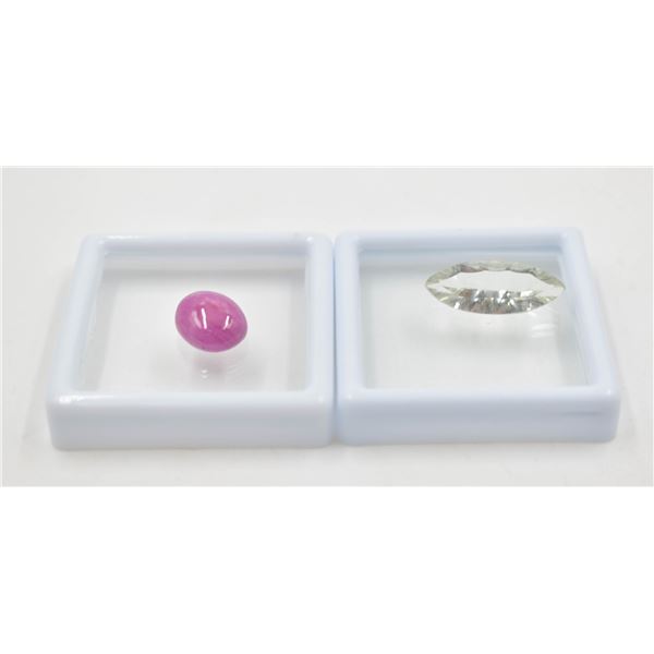 #142- NATURAL RED RUBY 8.14CT /GREEN AMETHYST 6.17