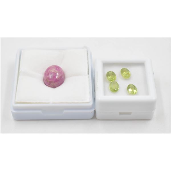 #151-NATURAL RED RUBY 13.70CT/GREEN PERIDOT 3.05CT