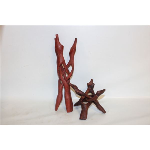 VINTAGE HAND CARVED WOODEN STANDS 7-10" DECORATIVE