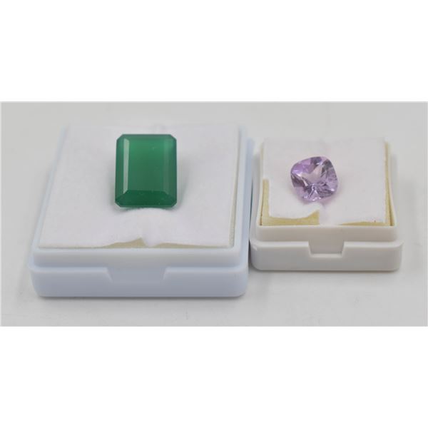 #93-NATURAL AMETHYST 3.30CT & GREEN AGATE 11.81 CT