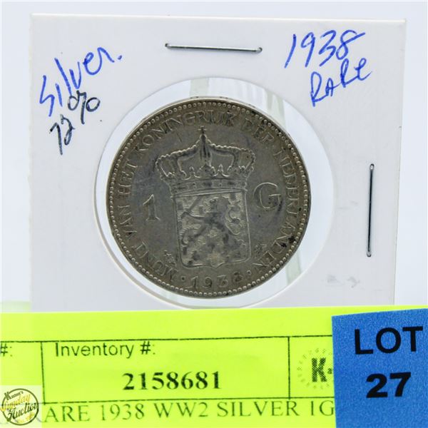 1938 WW2 SILVER 1G COIN NETHERLANDS