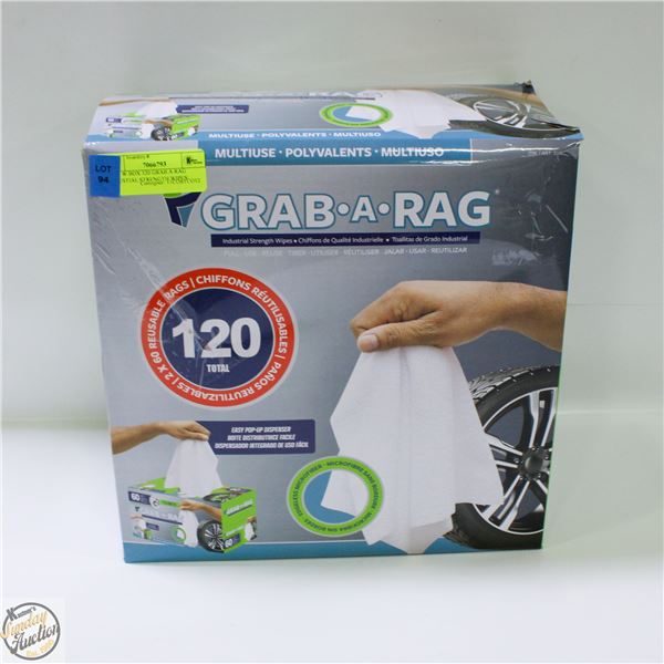 NEW W BOX 120 GRAB A RAG INDUSTIAL STRENGTH WIPES