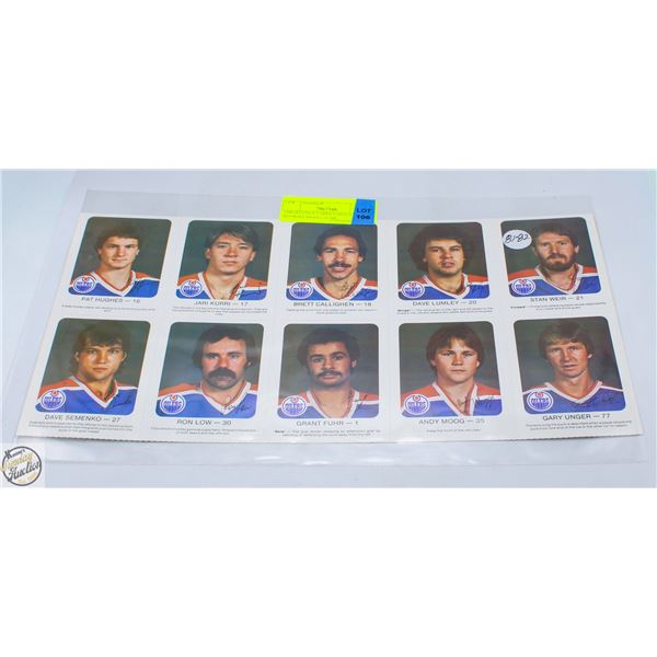 1981-82 UNCUT SHEET SIGNATURE ROOKIES MOOG, FUHR