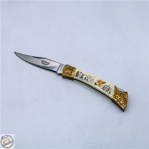 VINTAGE OWL ENGRAVED FOLDING LOCKBACK KNIFE