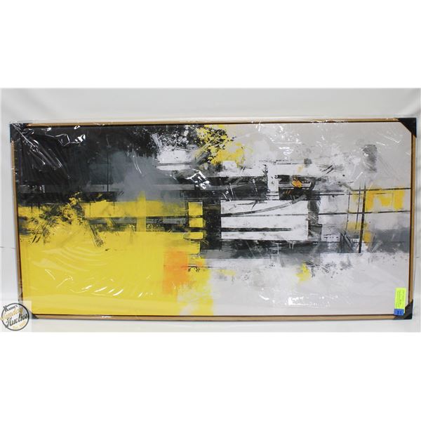 NEW SOLID WOOD FRAME ABSTRACT YELLOW WALL ART