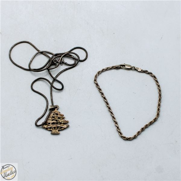 19G SILVER BRACELET + NECKLACE/PENDANT W/STONE