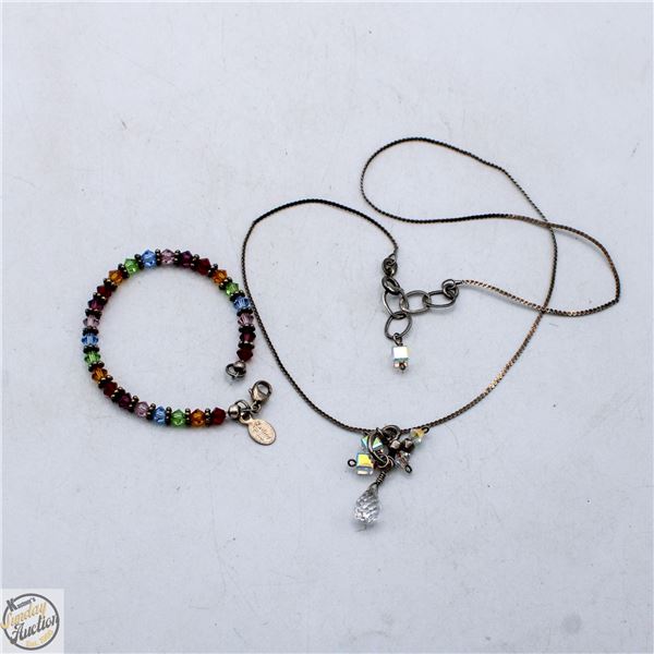 8.9G SILVER BRACELET + NECKLACE W/STONES