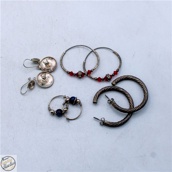 ESTATE SILVER EARRINGS 12.4G TOTAL (ACID TESTED)