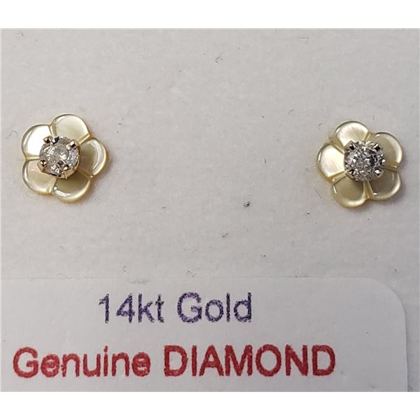 14K YELLOW GOLD DIAMOND AND MOTHER OF PEARL