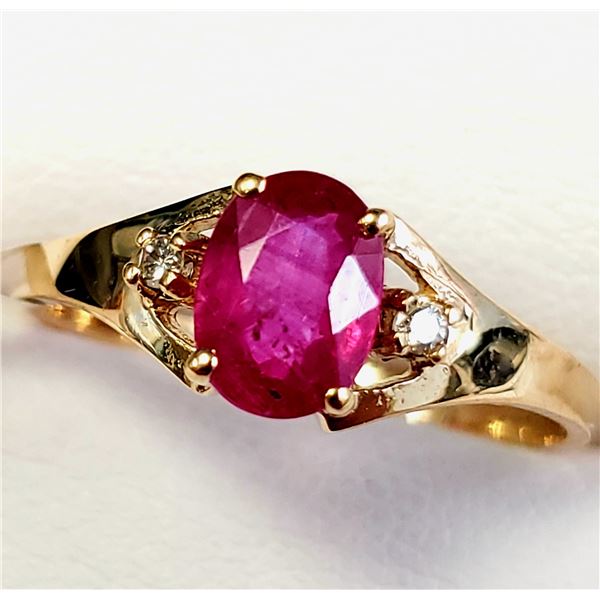 10K YELLOW GOLD RUBY(1CT) DIAMOND(0.02CT) RING