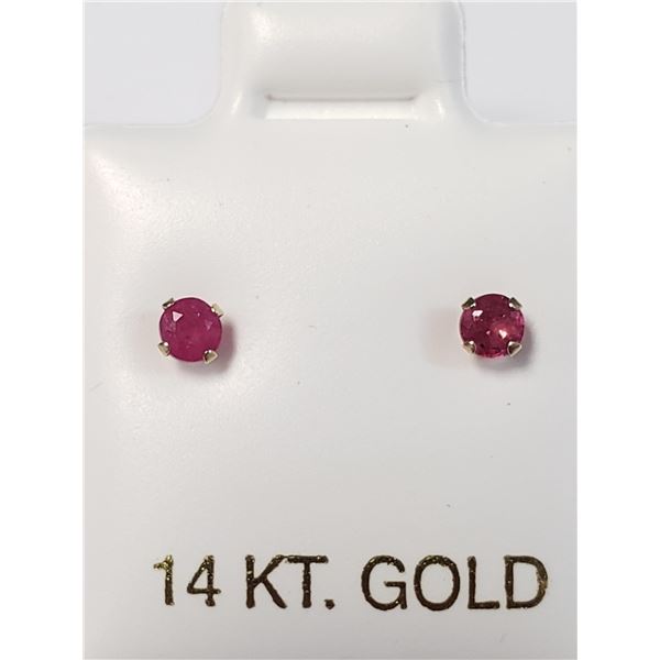 14K YELLOW GOLD RUBY(0.22CT) EARRINGS, MADE IN