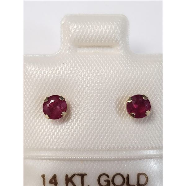 14K YELLOW GOLD RUBY EARRINGS, MADE IN CANADA
