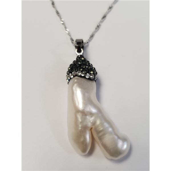 SILVER FREE FORM PEARL 16"  NECKLACE